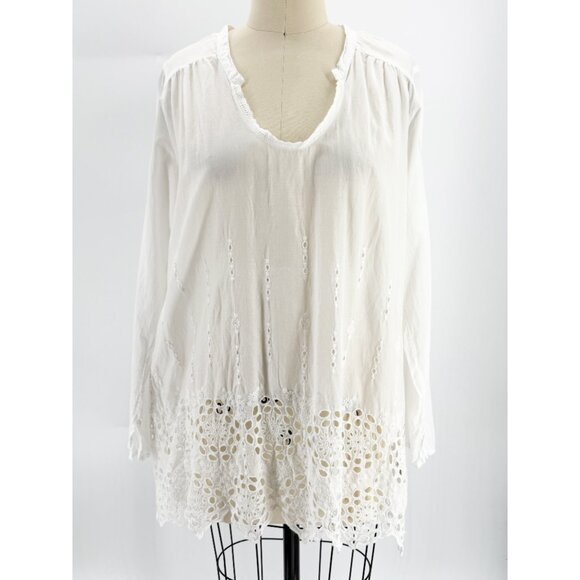 JW Johnny Was White Cotton Eyelet LSV Tunic Top M - Picture 8 of 8